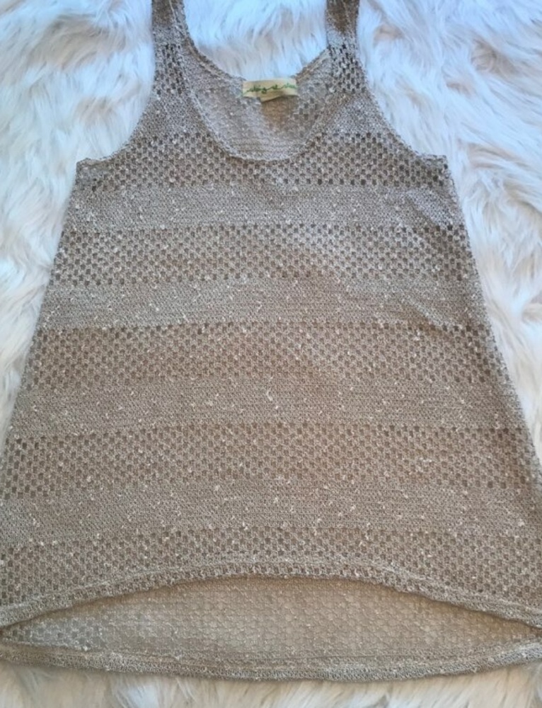 Anthro Staring at Stars Oatmeal Crochet Top Sz M